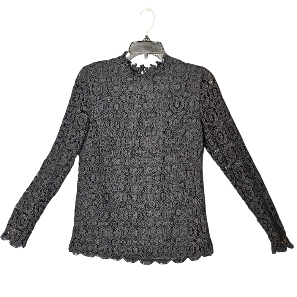 J. McLaughlin Black Lace Long Sleeve Sheer Back Zipper Romatic Top M